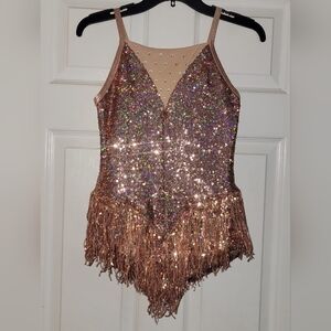 Weissman 'Little Swing' Jazz Dance Sequin & Fringe Costume in rose gold 10147